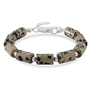 Dalmation Jasper 136.40 ctw Bracelet (7.00-9.00In) and Lever Back Earrings in Silvertone