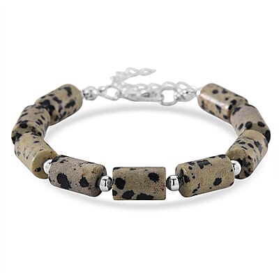 Dalmation Jasper 136.40 ctw Bracelet (7.00-9.00In) and Lever Back Earrings in Silvertone