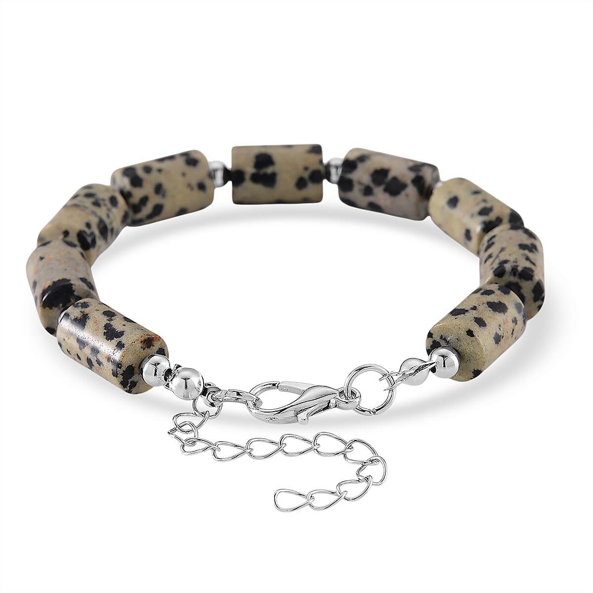 Dalmation Jasper 136.40 ctw Bracelet (7.00-9.00In) and Lever Back Earrings in Silvertone image number 4