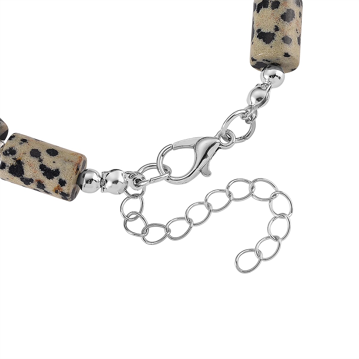 Dalmation Jasper 136.40 ctw Bracelet (7.00-9.00In) and Lever Back Earrings in Silvertone image number 5