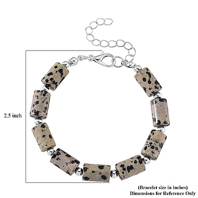 Dalmation Jasper 136.40 ctw Bracelet (7.00-9.00In) and Lever Back Earrings in Silvertone