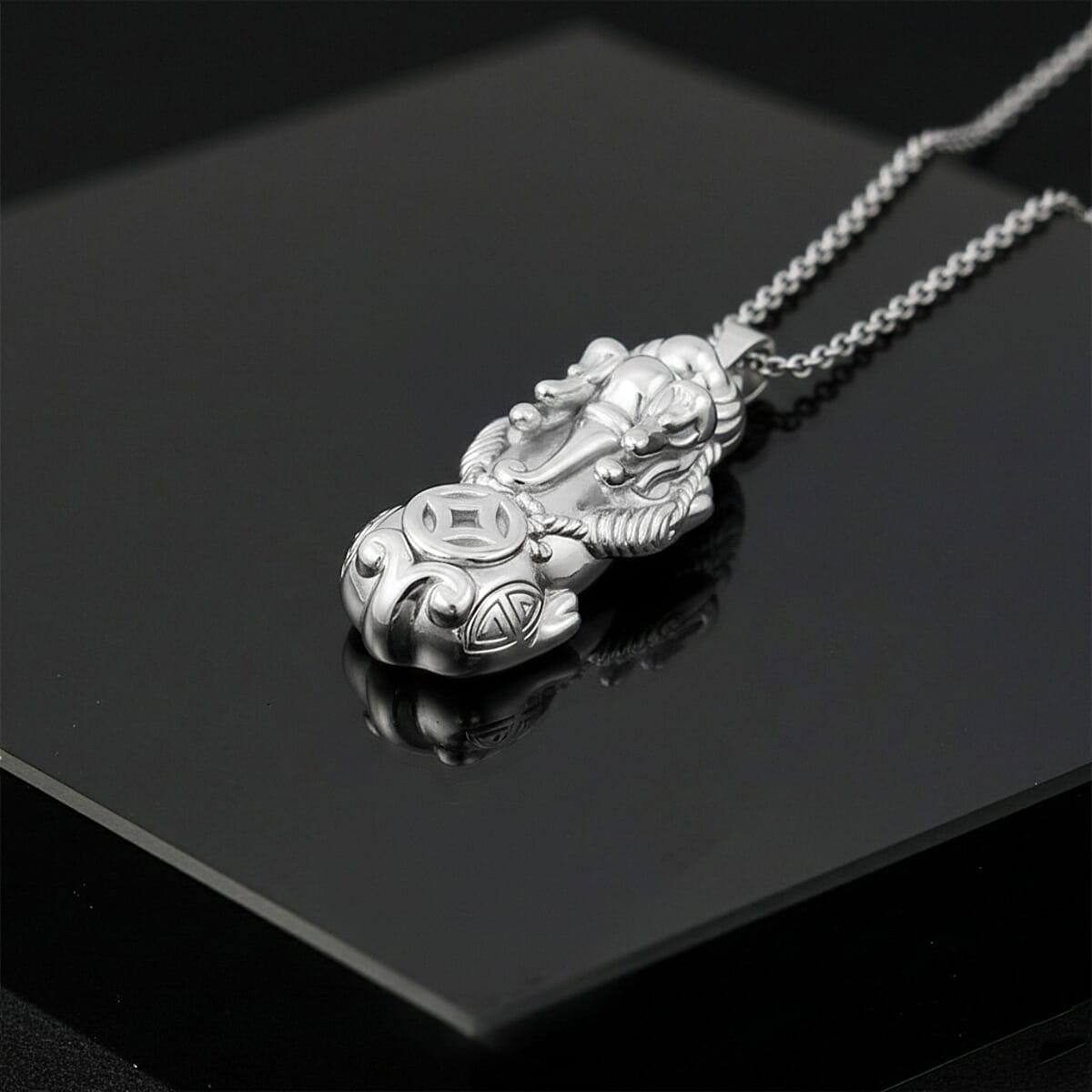 999 Fine Silver Pixiu Pendant with Stainless Steel Necklace (20 Inches) image number 1