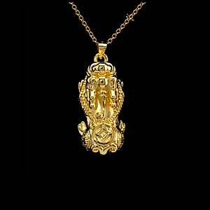18K YG Plated 999 Fine Silver Pixiu Pendant with Stainless Steel Necklace (20 Inches)