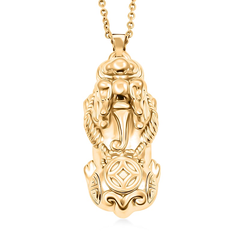 18K YG Plated 999 Fine Silver Pixiu Pendant with Stainless Steel Necklace (20 Inches)
