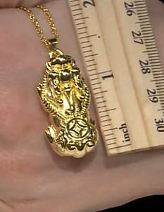 18K YG Plated 999 Fine Silver Pixiu Pendant with Stainless Steel Necklace (20 Inches)