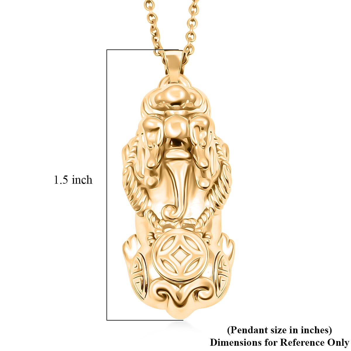 18K YG Plated 999 Fine Silver Pixiu Pendant with Stainless Steel Necklace (20 Inches) image number 4