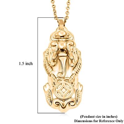18K YG Plated 999 Fine Silver Pixiu Pendant with Stainless Steel Necklace (20 Inches)