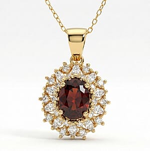 D'Joy Premium Red Zircon and Moissanite 2.75 ctw Pendant Necklace in 18K Vermeil Yellow Gold Over Sterling Silver 20 Inches 