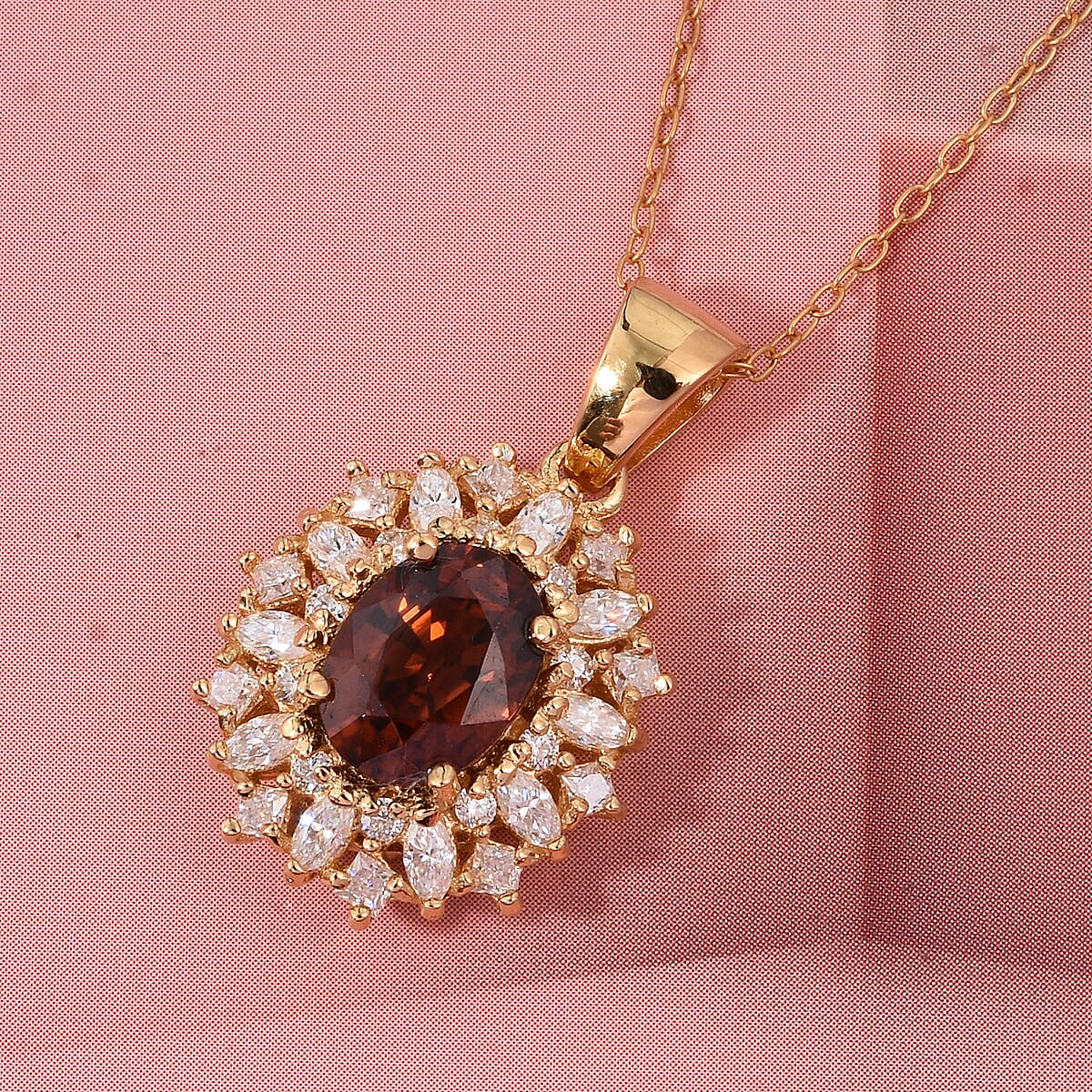 D'Joy Premium Red Zircon and Moissanite 2.75 ctw Pendant Necklace in 18K Vermeil Yellow Gold Over Sterling Silver 20 Inches  image number 1