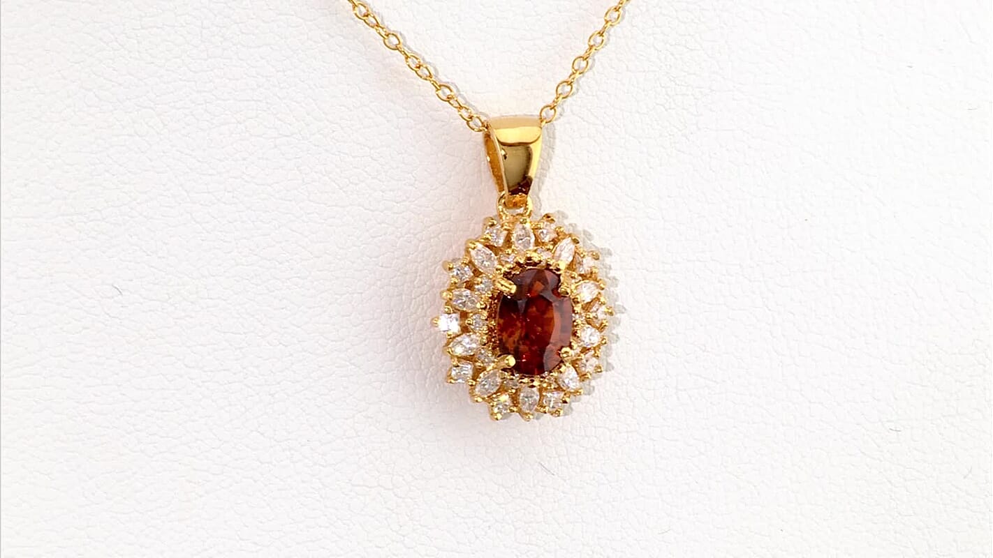 D'Joy Premium Red Zircon and Moissanite 2.75 ctw Flameburst Pendant Necklace in 18K Vermeil Yellow Gold Over Sterling Silver 20 Inches