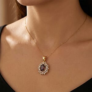 D'Joy Premium Red Zircon and Moissanite 2.75 ctw Pendant Necklace in 18K Vermeil Yellow Gold Over Sterling Silver 20 Inches 