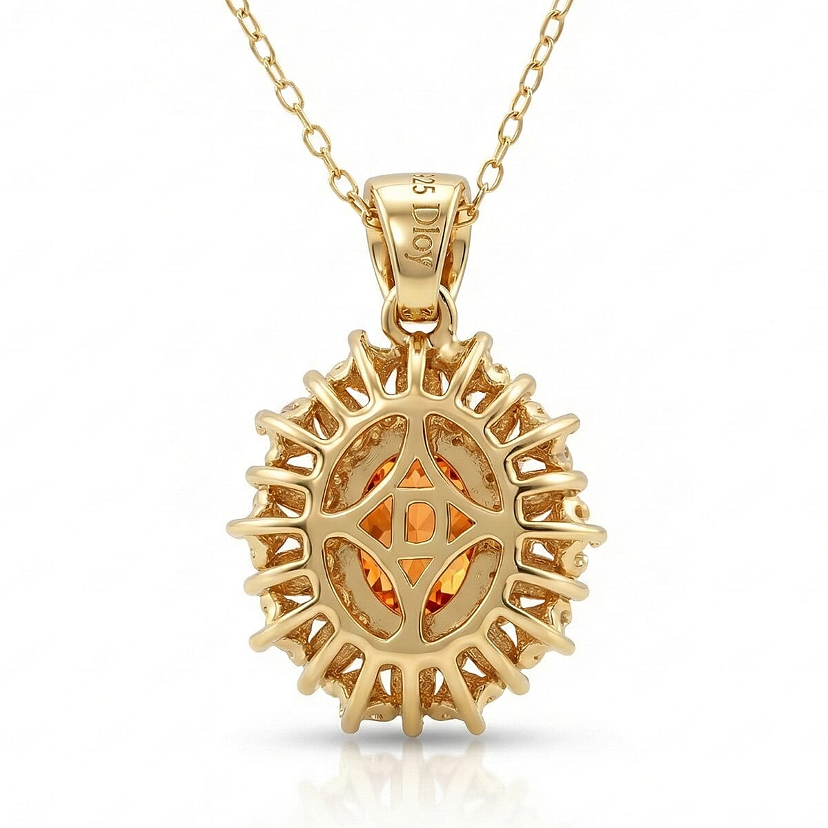 D'Joy Premium Red Zircon and Moissanite 2.75 ctw Flameburst Pendant Necklace in 18K Vermeil Yellow Gold Over Sterling Silver 20 Inches 