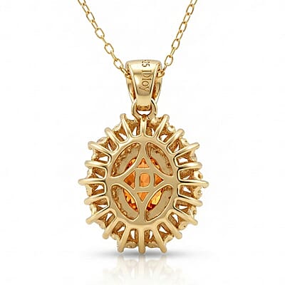 D'Joy Premium Red Zircon and Moissanite 2.75 ctw Flameburst Pendant Necklace in 18K Vermeil Yellow Gold Over Sterling Silver 20 Inches