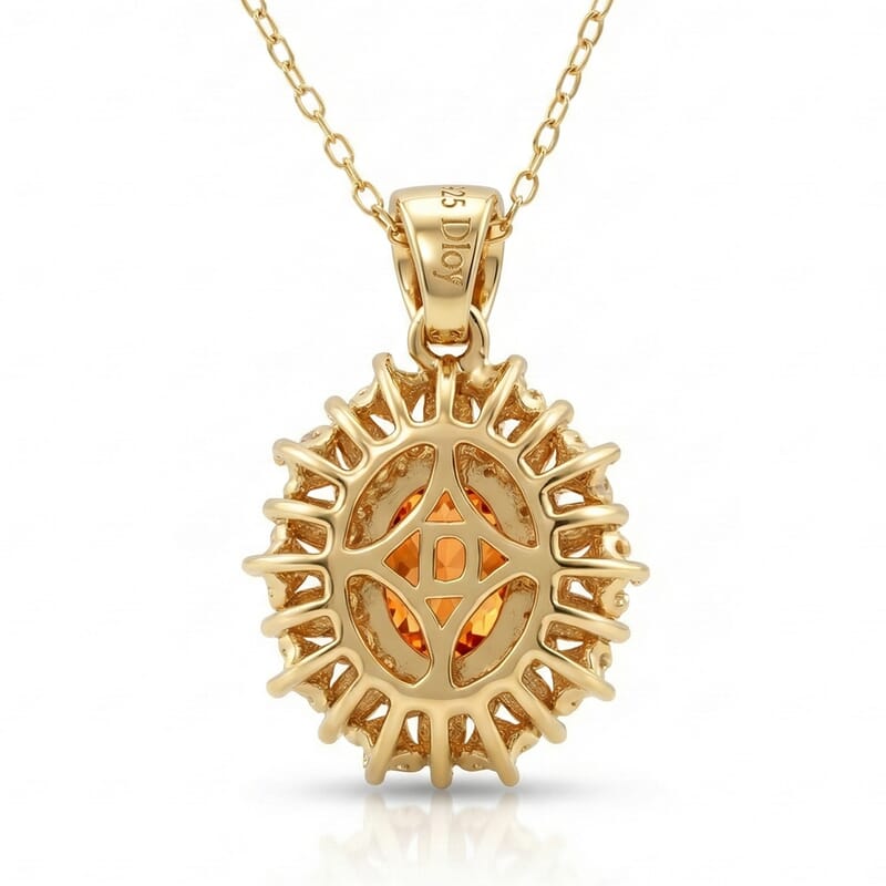 D'Joy Premium Red Zircon and Moissanite 2.75 ctw Flameburst Pendant Necklace in 18K Vermeil Yellow Gold Over Sterling Silver 20 Inches