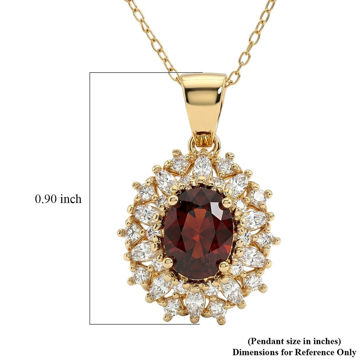 D'Joy Premium Red Zircon and Moissanite 2.75 ctw Flameburst Pendant Necklace in 18K Vermeil Yellow Gold Over Sterling Silver 20 Inches 