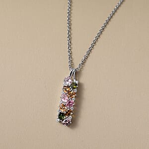 D'Joy Multi-Tourmaline, White Zircon Pendant Necklace in Rhodium Over Sterling Silver 2.10 ctw (20 Inches)