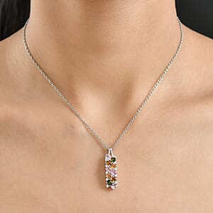 D'Joy Multi-Tourmaline, White Zircon Pendant Necklace in Rhodium Over Sterling Silver 2.10 ctw (20 Inches)