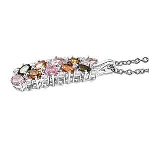 D'Joy Multi-Tourmaline, White Zircon Pendant Necklace in Rhodium Over Sterling Silver 2.10 ctw (20 Inches)