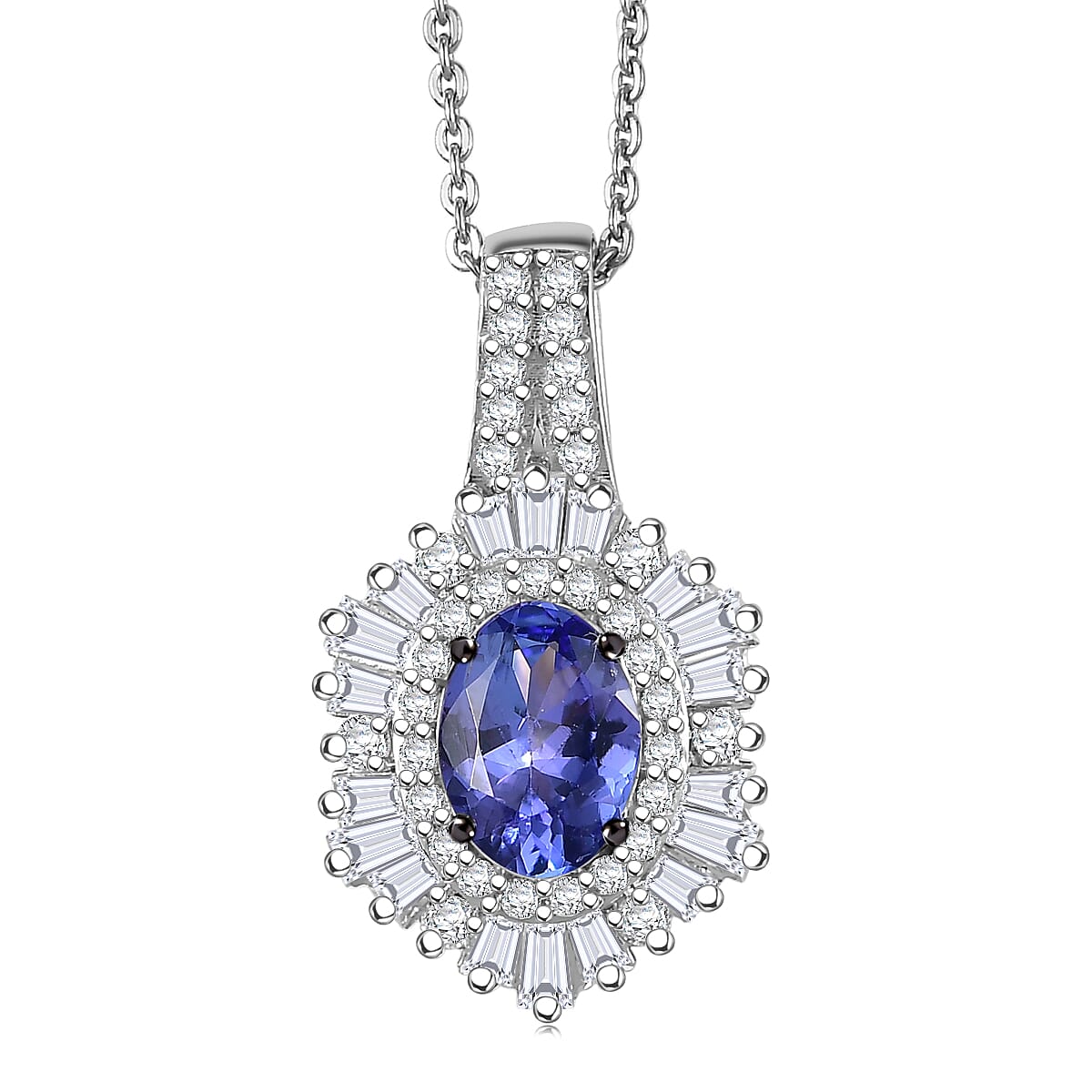 Doorbuster D'Joy Premium Tanzanite and Moissanite 2.00 ctw Celestial Radiance Pendant Necklace in Rhodium Over Sterling Silver 20 Inches image number 0