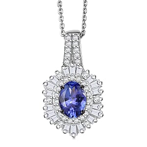 Doorbuster D'Joy Premium Tanzanite and Moissanite 2.00 ctw Celestial Radiance Pendant Necklace in Rhodium Over Sterling Silver 20 Inches
