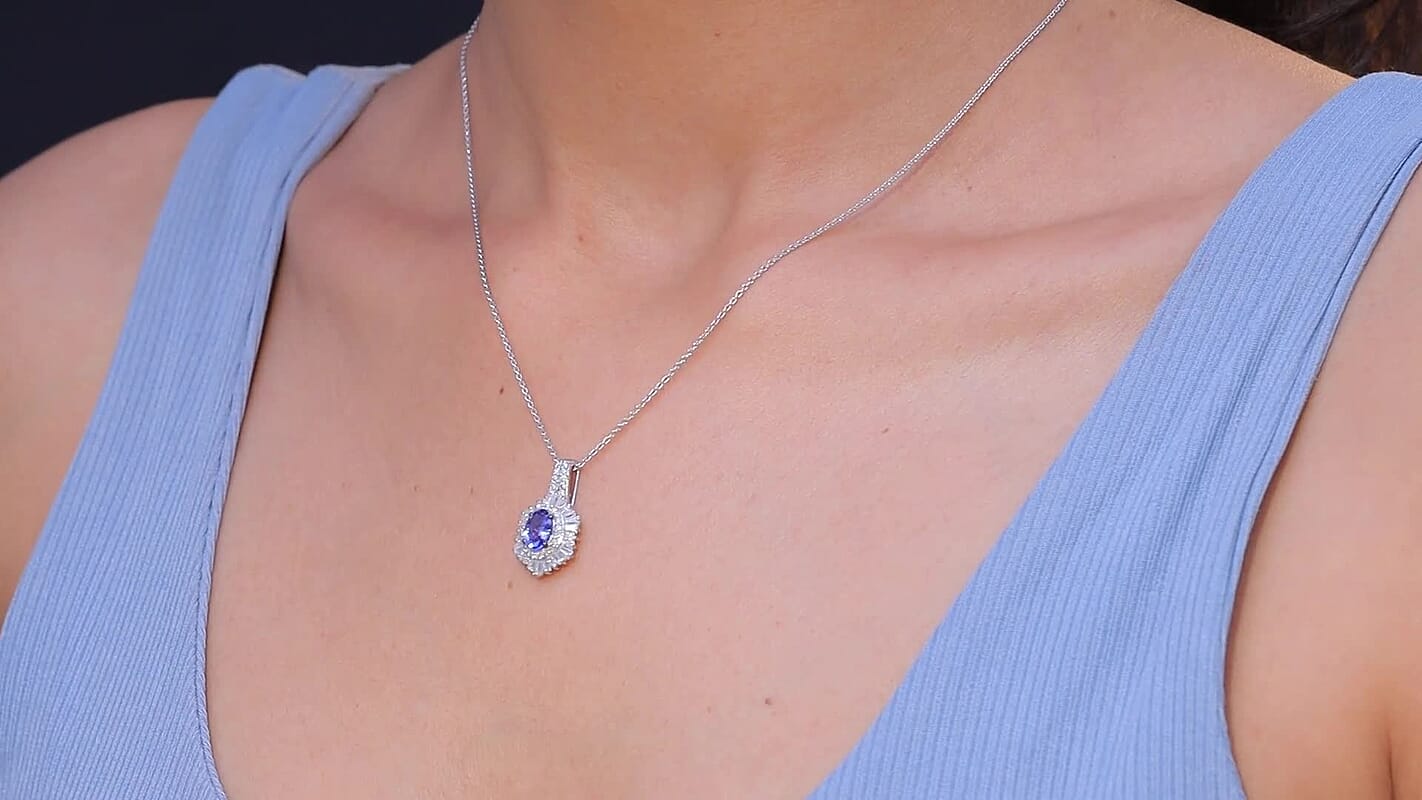 D'Joy Premium Tanzanite and Moissanite 2.00 ctw Celestial Radiance Pendant Necklace in Rhodium Over Sterling Silver 20 Inches