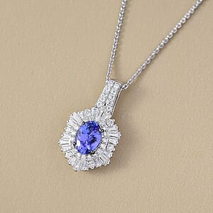 D'Joy Premium Tanzanite and Moissanite 2.00 ctw Celestial Radiance Pendant Necklace in Rhodium Over Sterling Silver 20 Inches