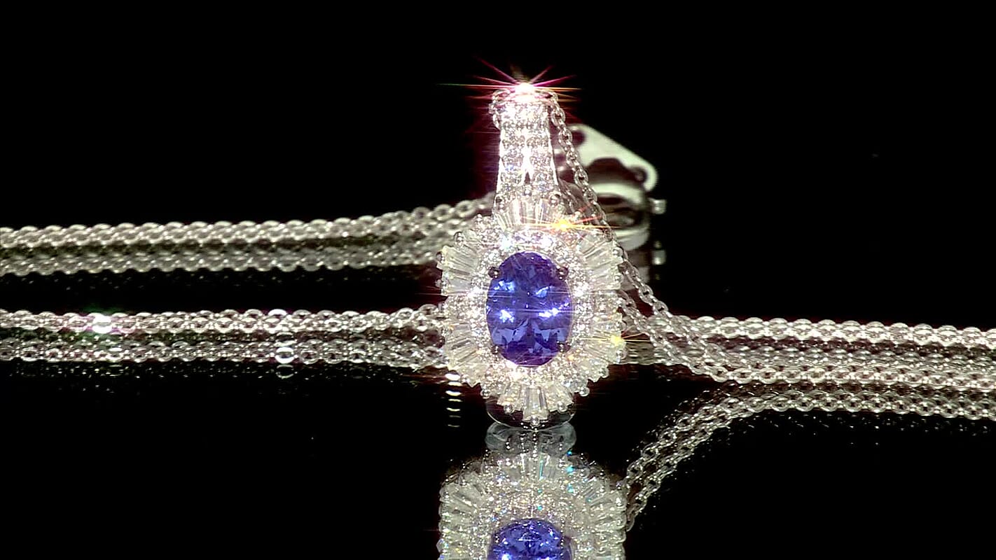 D'Joy Premium Tanzanite and Moissanite 2.00 ctw Celestial Radiance Pendant Necklace in Rhodium Over Sterling Silver 20 Inches