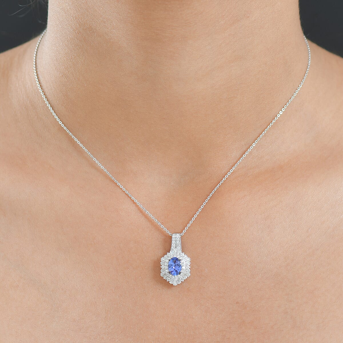 Doorbuster D'Joy Premium Tanzanite and Moissanite 2.00 ctw Celestial Radiance Pendant Necklace in Rhodium Over Sterling Silver 20 Inches image number 2