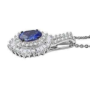 D'Joy Premium Tanzanite and Moissanite 2.00 ctw Celestial Radiance Pendant Necklace in Rhodium Over Sterling Silver 20 Inches