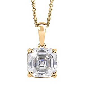 Luxoro Asscher Cut Premium Strontium Titanate 5.40 ctw Classic Solitaire Pendant Necklace 20 Inches in 10K Yellow Gold 