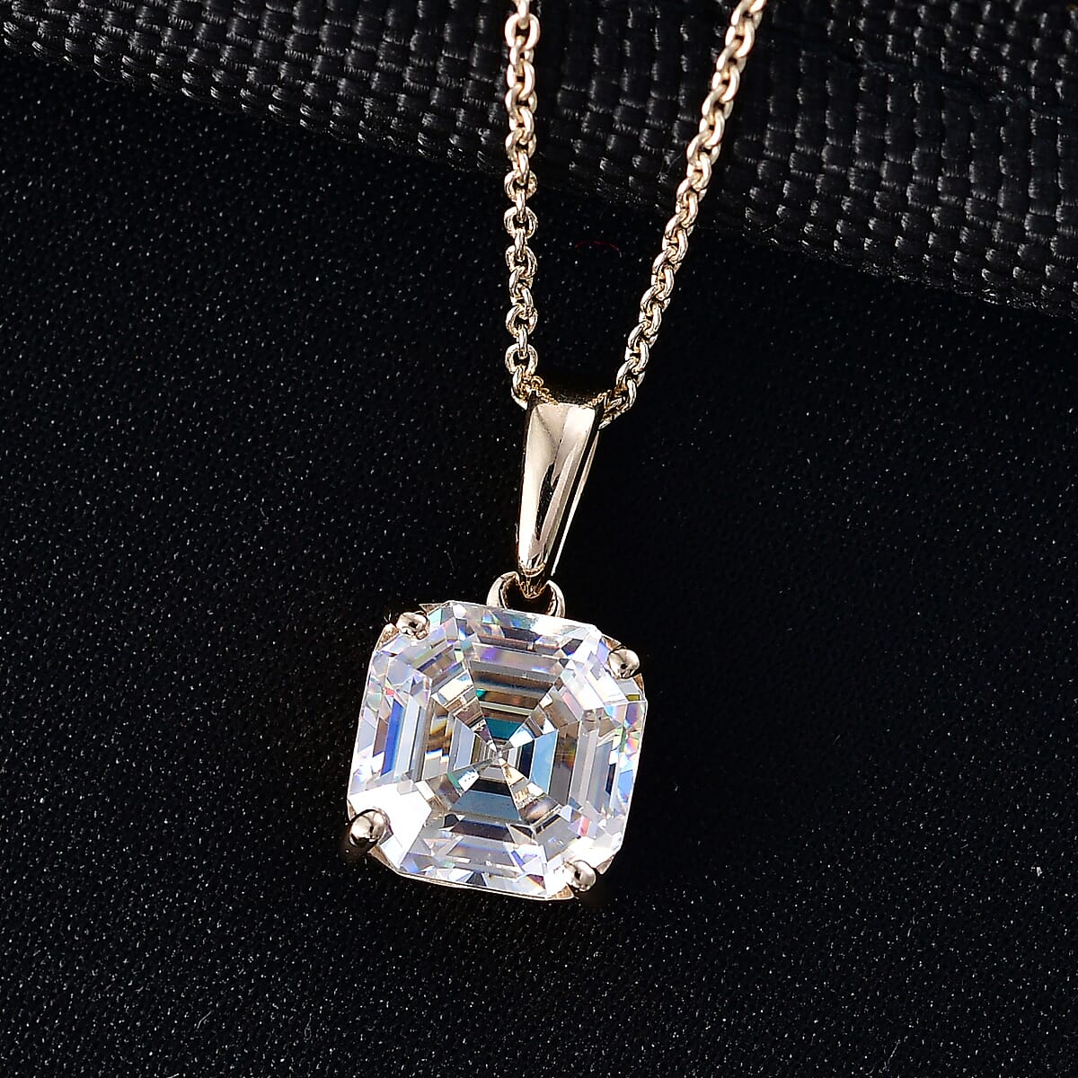 Luxoro Asscher Cut Premium Strontium Titanate 5.40 ctw Classic Solitaire Pendant Necklace 20 Inches in 10K Yellow Gold  image number 1