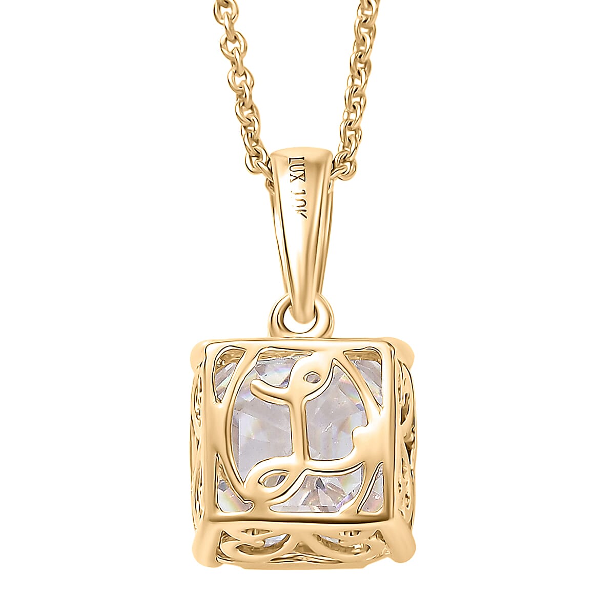 Luxoro Asscher Cut Premium Strontium Titanate 5.40 ctw Classic Solitaire Pendant Necklace 20 Inches in 10K Yellow Gold  image number 4
