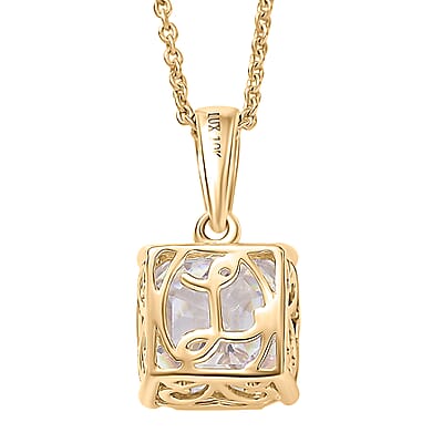 Luxoro Asscher Cut Premium Strontium Titanate 5.40 ctw Classic Solitaire Pendant Necklace 20 Inches in 10K Yellow Gold