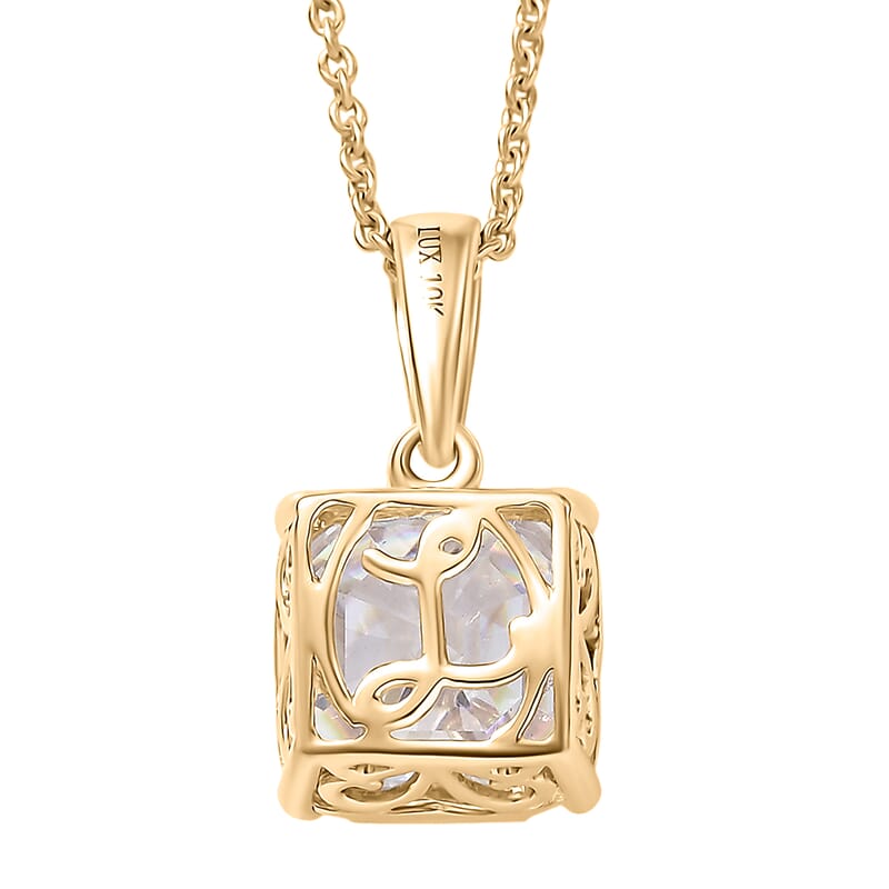 Luxoro Asscher Cut Premium Strontium Titanate 5.40 ctw Classic Solitaire Pendant Necklace 20 Inches in 10K Yellow Gold