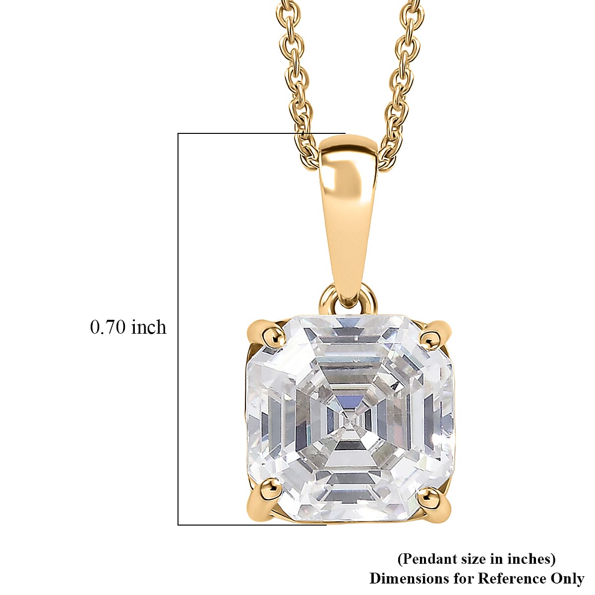 Luxoro Asscher Cut Premium Strontium Titanate 5.40 ctw Classic Solitaire Pendant Necklace 20 Inches in 10K Yellow Gold  image number 5