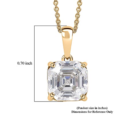 Luxoro Asscher Cut Premium Strontium Titanate 5.40 ctw Classic Solitaire Pendant Necklace 20 Inches in 10K Yellow Gold