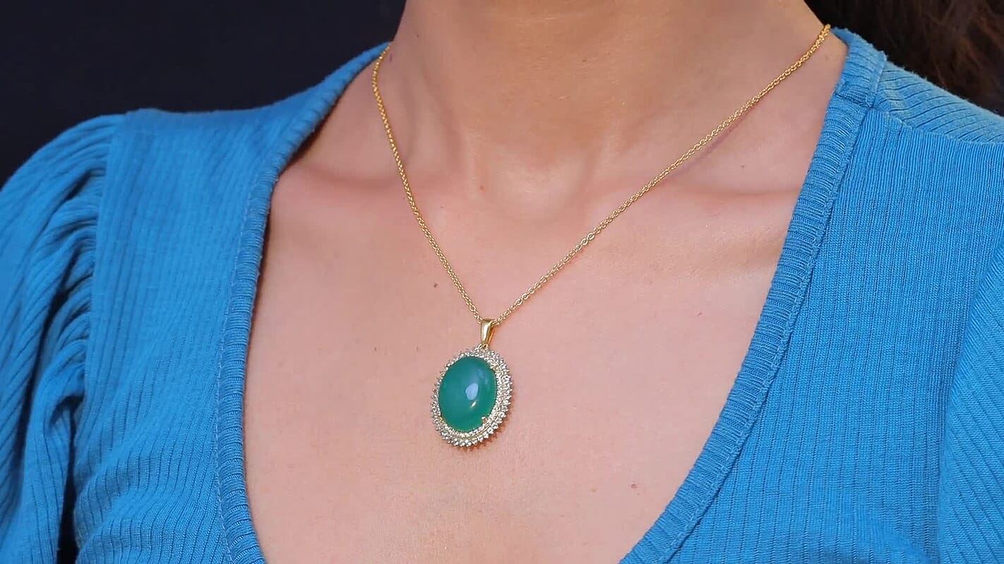 EverTrue Verde Onyx and Multi Gemstone 18.70 ctw Grand Bloom Pendant in 18K YG Plated with ION Plated YG Stainless Steel Necklace 20 Inches