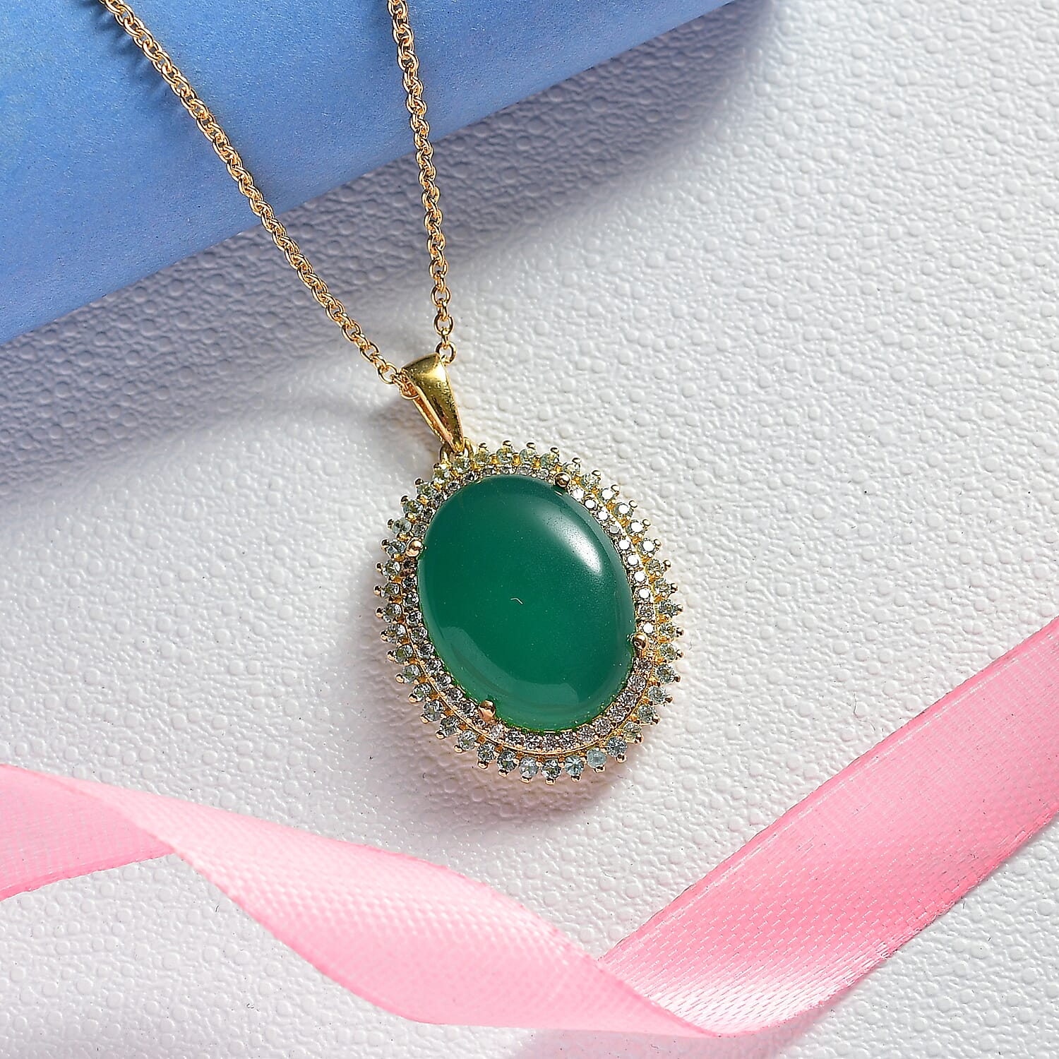 EverTrue Verde Onyx and Multi Gemstone 18.70 ctw Grand Bloom Pendant in 18K YG Plated with ION Plated YG Stainless Steel Necklace 20 Inches
