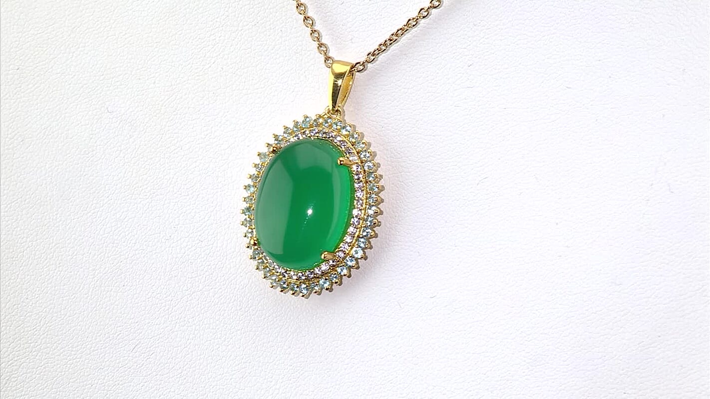 EverTrue Verde Onyx and Multi Gemstone 18.70 ctw Grand Bloom Pendant in 18K YG Plated with ION Plated YG Stainless Steel Necklace 20 Inches