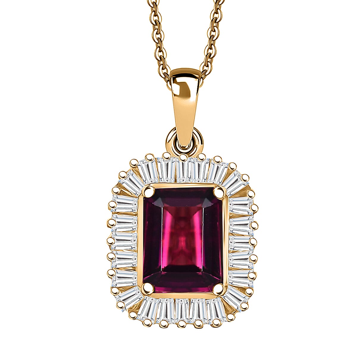 Doorbuster D'Joy AAA Radiant Ember Garnet and Moissanite 2.50 ctw Pendant Necklace in 18K Vermeil Yellow Gold Over Sterling Silver 20 Inches image number 0