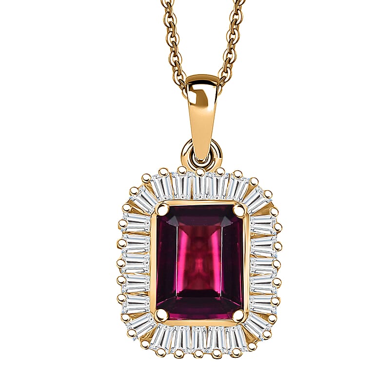 D'Joy AAA Radiant Ember Garnet and Moissanite 2.50 ctw Pendant Necklace in 18K Vermeil Yellow Gold Over Sterling Silver 20 Inches