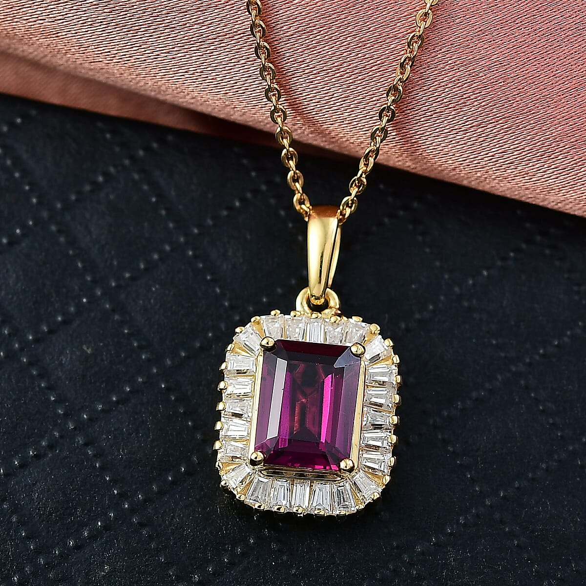 Doorbuster D'Joy AAA Radiant Ember Garnet and Moissanite 2.50 ctw Pendant Necklace in 18K Vermeil Yellow Gold Over Sterling Silver 20 Inches image number 1