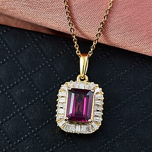 Doorbuster D'Joy AAA Radiant Ember Garnet and Moissanite 2.50 ctw Pendant Necklace in 18K Vermeil Yellow Gold Over Sterling Silver 20 Inches