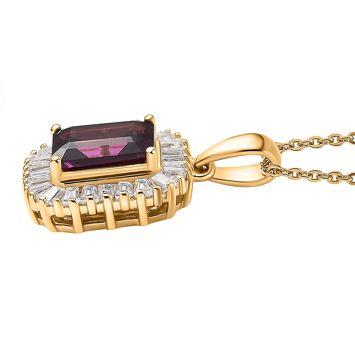 Doorbuster D'Joy AAA Radiant Ember Garnet and Moissanite 2.50 ctw Pendant Necklace in 18K Vermeil Yellow Gold Over Sterling Silver 20 Inches image number 3