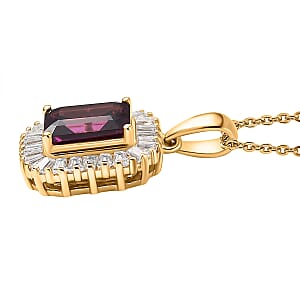 Doorbuster D'Joy AAA Radiant Ember Garnet and Moissanite 2.50 ctw Pendant Necklace in 18K Vermeil Yellow Gold Over Sterling Silver 20 Inches