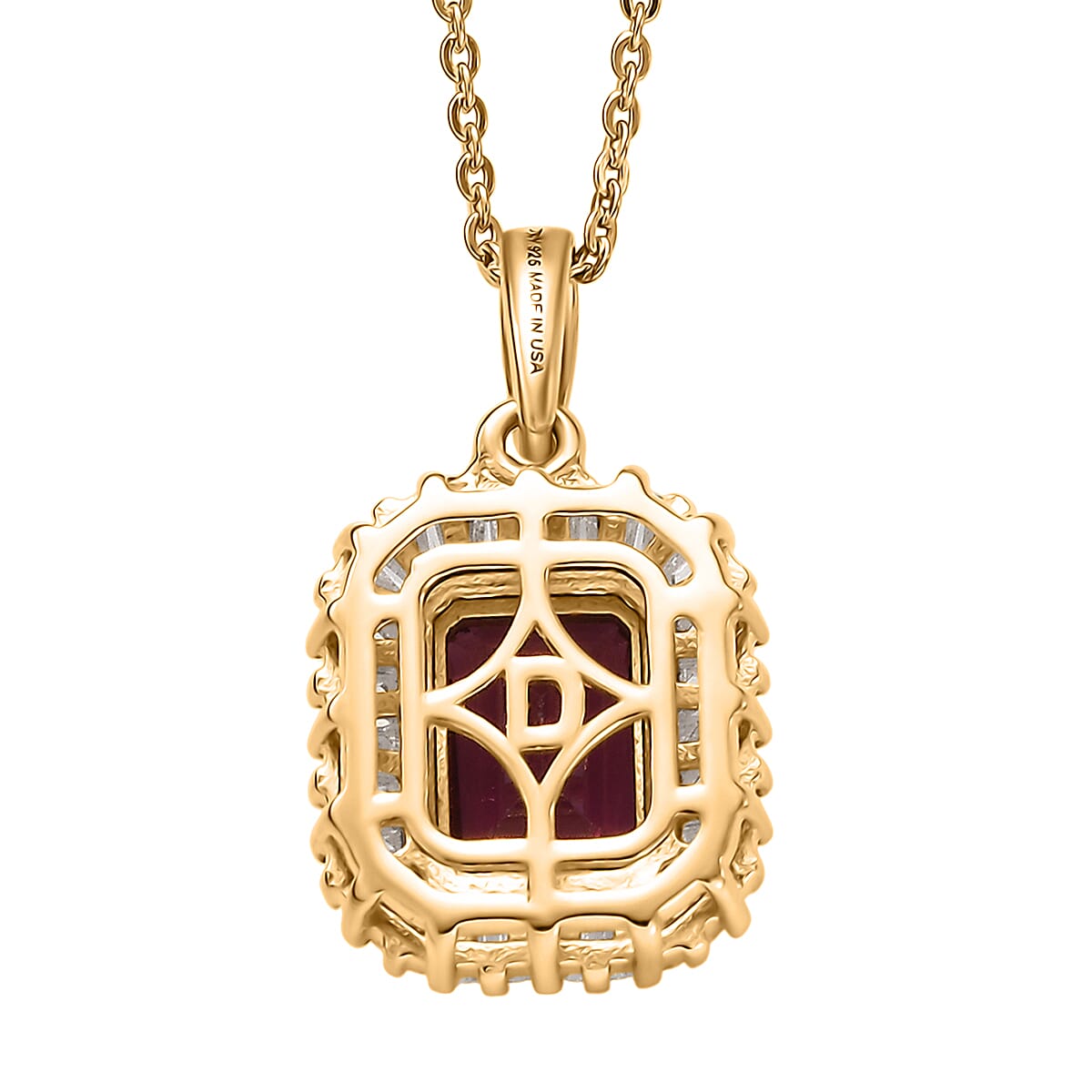 Doorbuster D'Joy AAA Radiant Ember Garnet and Moissanite 2.50 ctw Pendant Necklace in 18K Vermeil Yellow Gold Over Sterling Silver 20 Inches image number 4