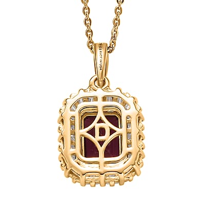 D'Joy AAA Radiant Ember Garnet and Moissanite 2.50 ctw Pendant Necklace in 18K Vermeil Yellow Gold Over Sterling Silver 20 Inches