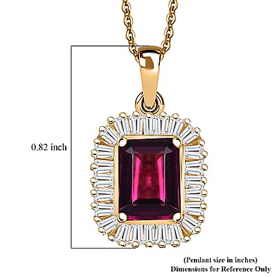 D'Joy AAA Radiant Ember Garnet and Moissanite 2.50 ctw Pendant Necklace in 18K Vermeil Yellow Gold Over Sterling Silver 20 Inches