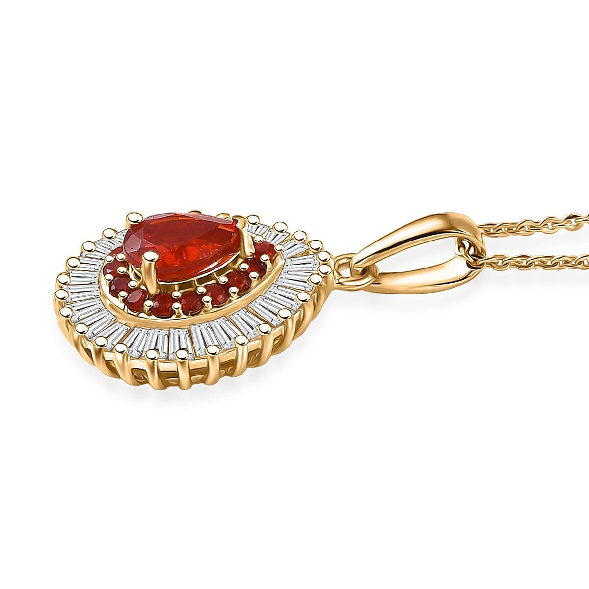 D'Joy Mexican Cherry Fire Opal and Moissanite 1.60 ctw Pendant Necklace in 18K Vermeil Yellow Gold Over Sterling Silver 20 Inches image number 3