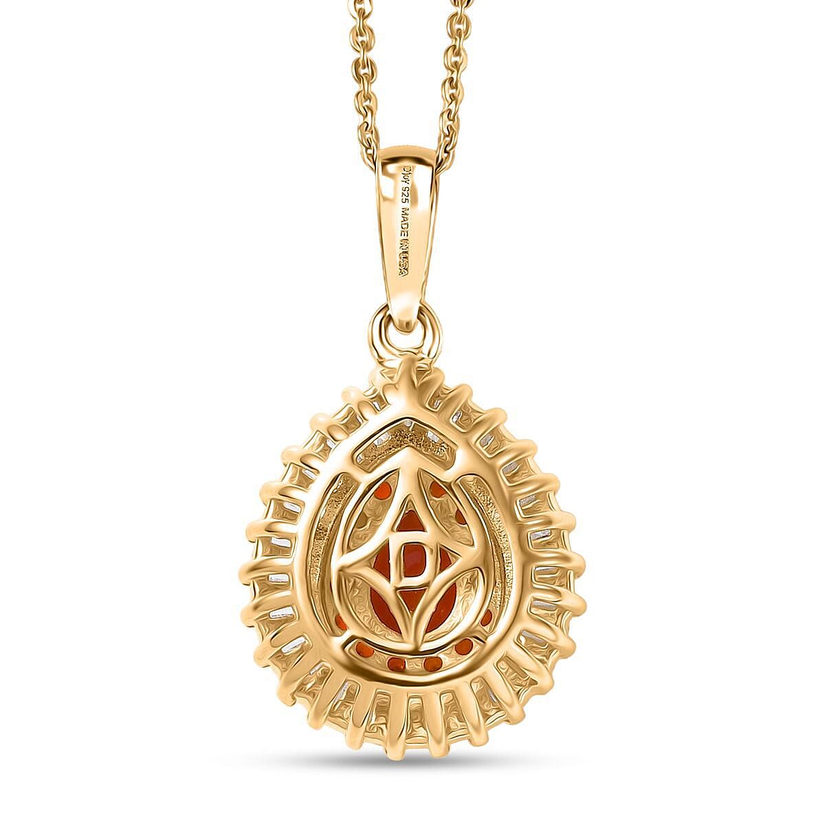 D'Joy Mexican Cherry Fire Opal and Moissanite 1.60 ctw Pendant Necklace in 18K Vermeil Yellow Gold Over Sterling Silver 20 Inches image number 4